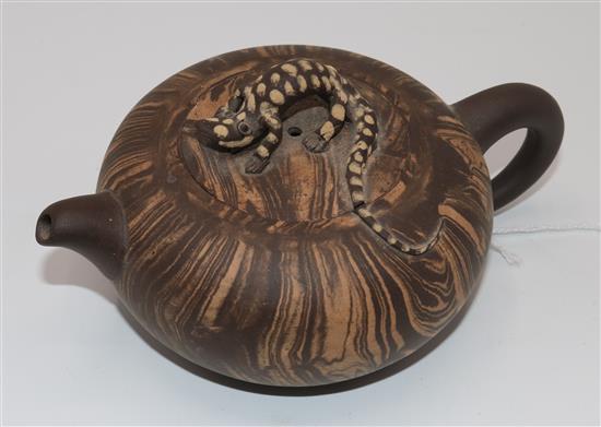 Chinese Yixing pottery agate teapot and cover, early 20th century(-)